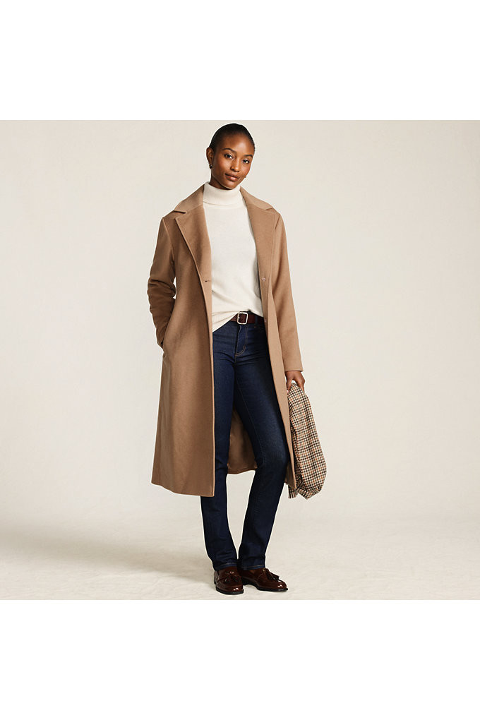 Women's Wool Wrap Long Coat - Lands' End - Brown - L | Lands' End (US)