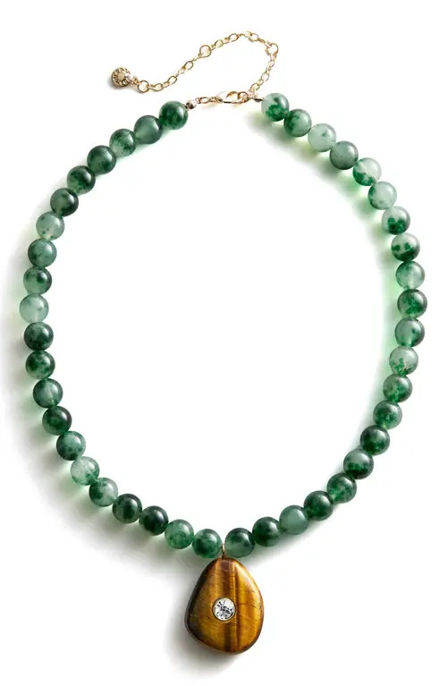 BaubleBar Jamie Semi-Precious Beaded Pendant Necklace in Green at Nordstrom | Nordstrom