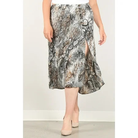 Snakeskin Print Skirt With High Waist, Button Trim, And Side Slit 3XL | Walmart (US)