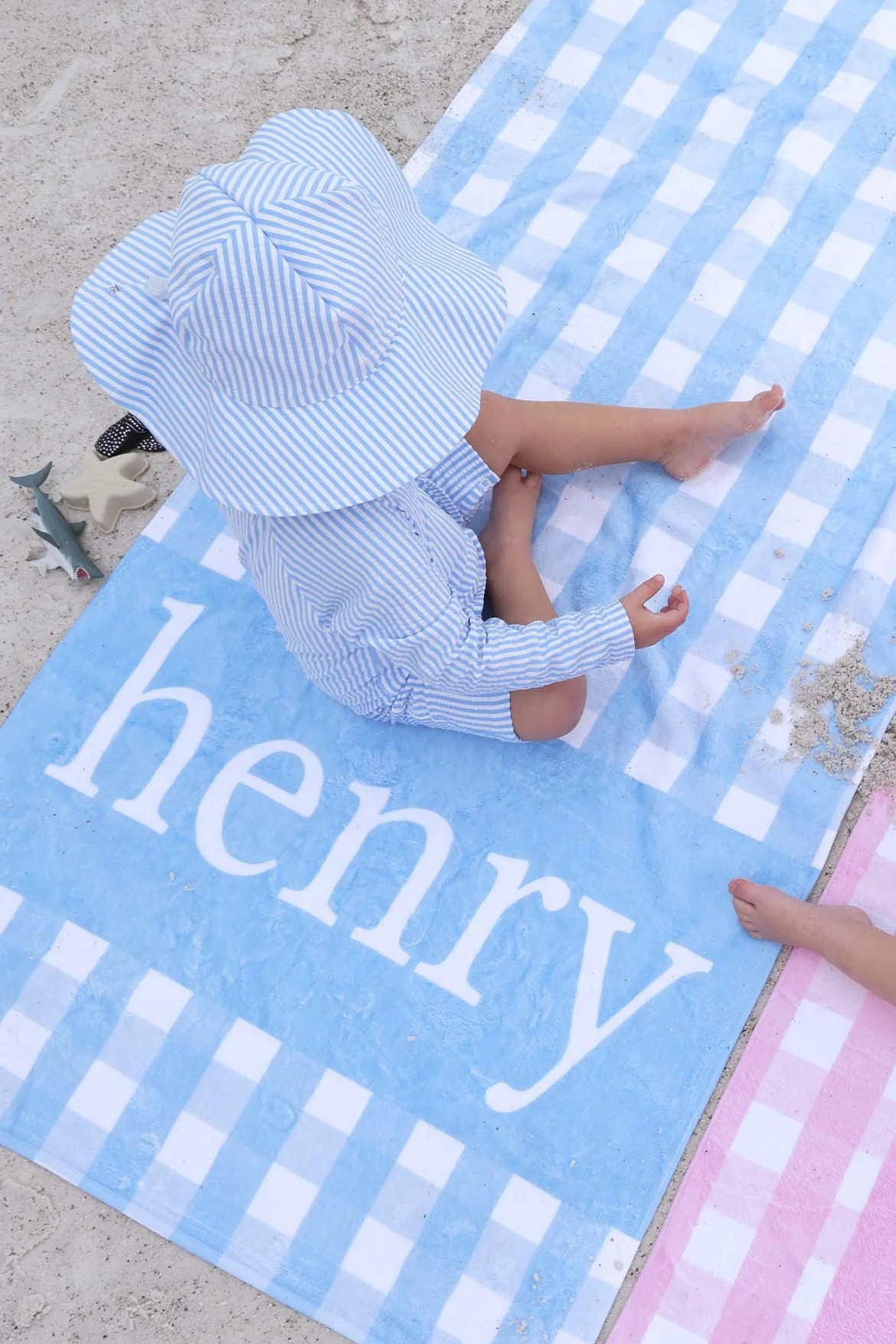 Personalized Kids Beach Towel | Blue Seersucker | Caden Lane