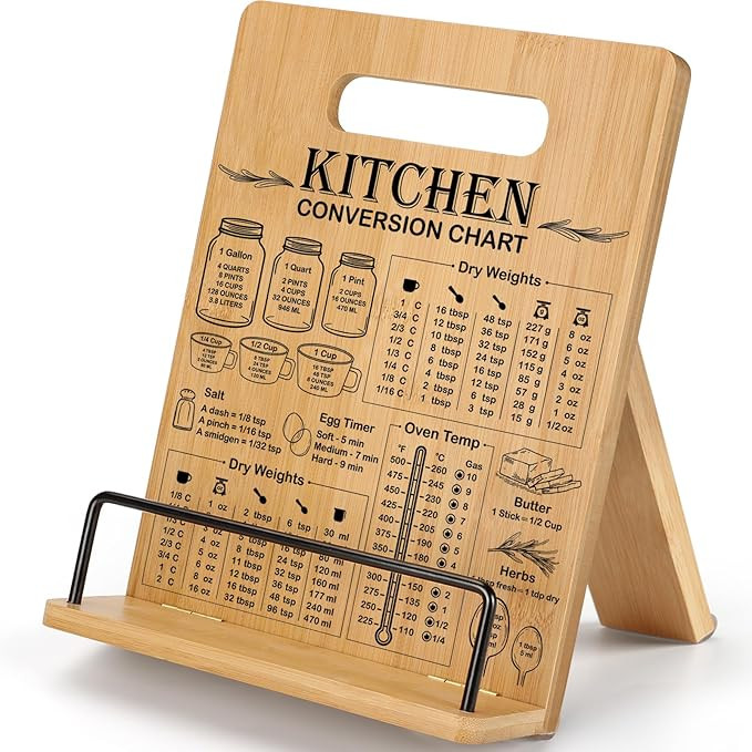 Bamboo Cookbook Stand for Kitchen Counter, Recipe Book Holder with Measurement Conversion Chart, ... | Amazon (US)