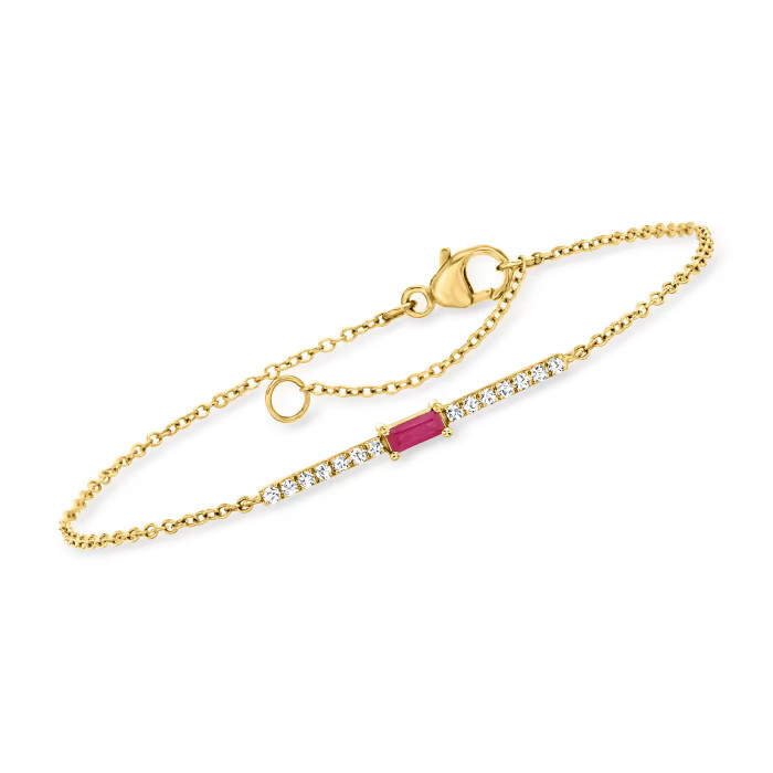 .10 Carat Ruby and .11 ct. t.w. Diamond Bar Bracelet in 14kt Yellow Gold | Ross-Simons