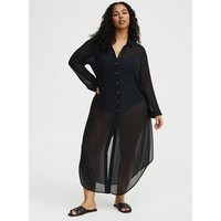 Maxi Button Through Swim Cover-Up in Black | Torrid (US & Canada)