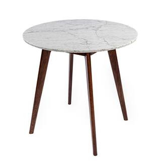AndMakers Avella 1-Piece Walnut Finish 31 inches Round Italian Carrara White Marble Dining Table ... | The Home Depot