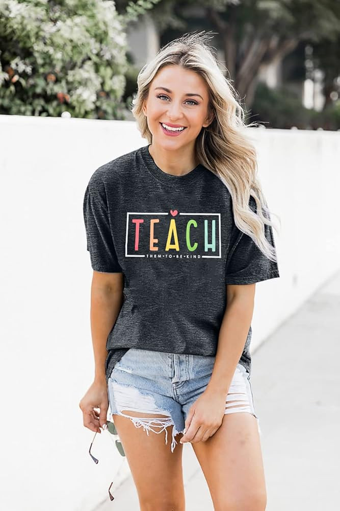 Teacher Shirt Women Teach Them to Be Kind T Shirt Teach Kindness Tshirt Back to School Shirt Shor... | Amazon (US)