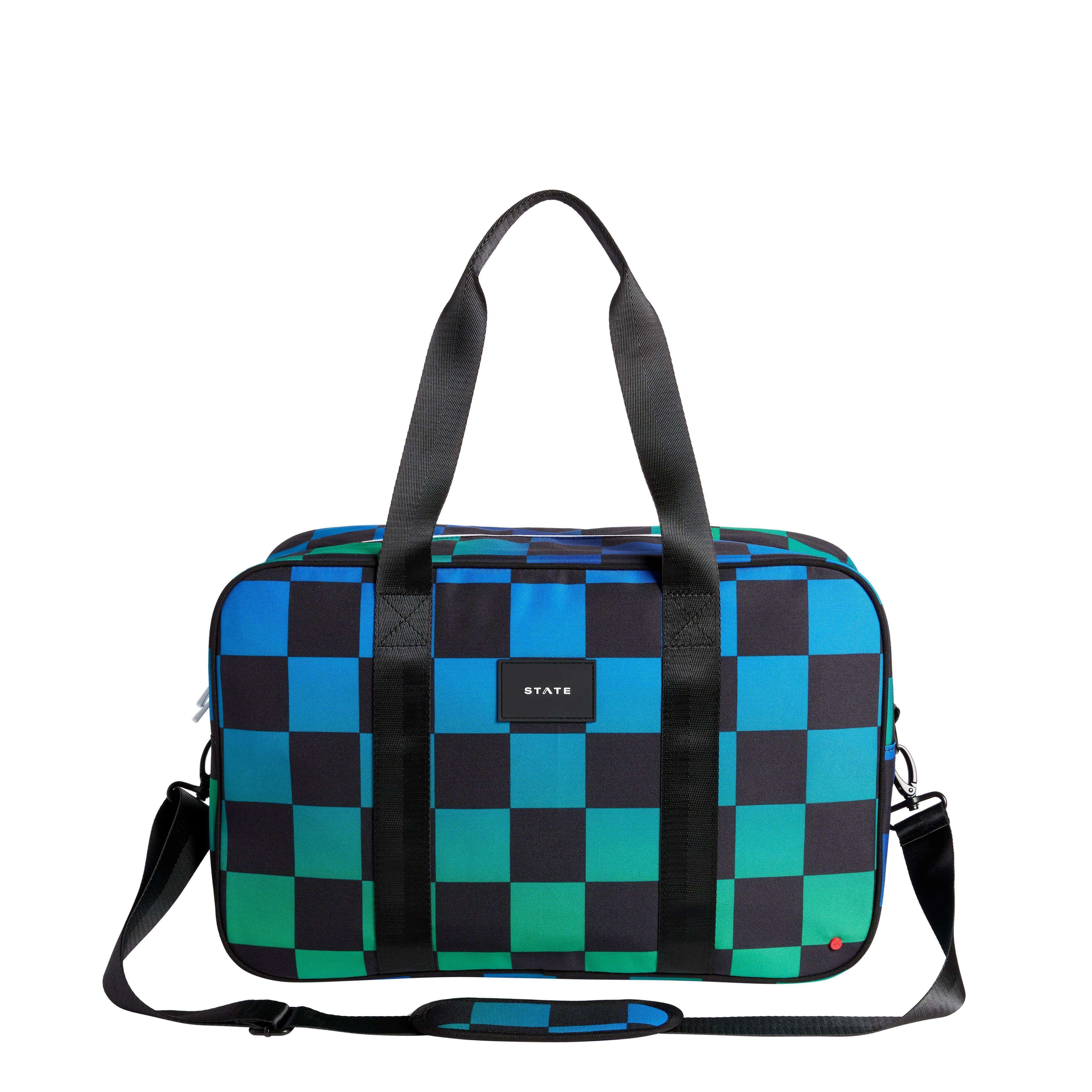 STATE Bags | Rockaway Duffle Recycled Polyester Canvas Blue Checkerboard | STATE Bags