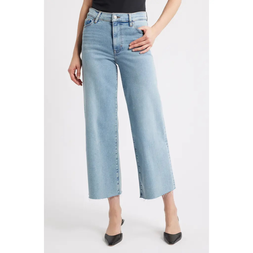 FRAME Le Slim Palazzo Raw Hem High Waist Crop Wide Leg Jeans in Springs Raw After at Nordstrom, Size 28 | Nordstrom