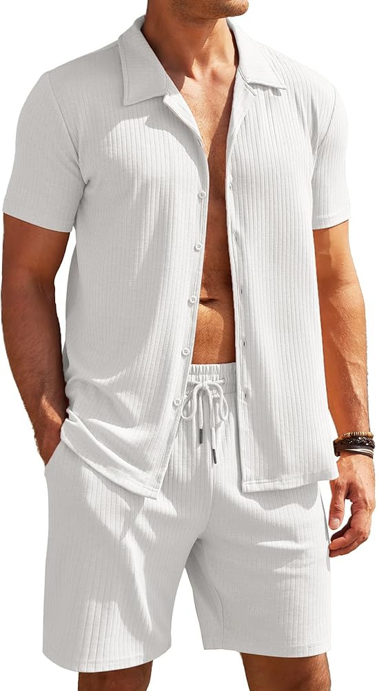COOFANDY Men's 2 Pieces Short Sets Short Sleeve Casual Button Down Shirt Sets Summer Beach Outfit... | Amazon (US)
