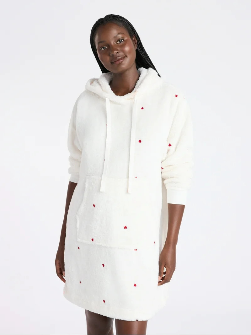 Joyspun Women's Oversized Hooded Plush Lounger, Size XS-3X | Walmart (US)