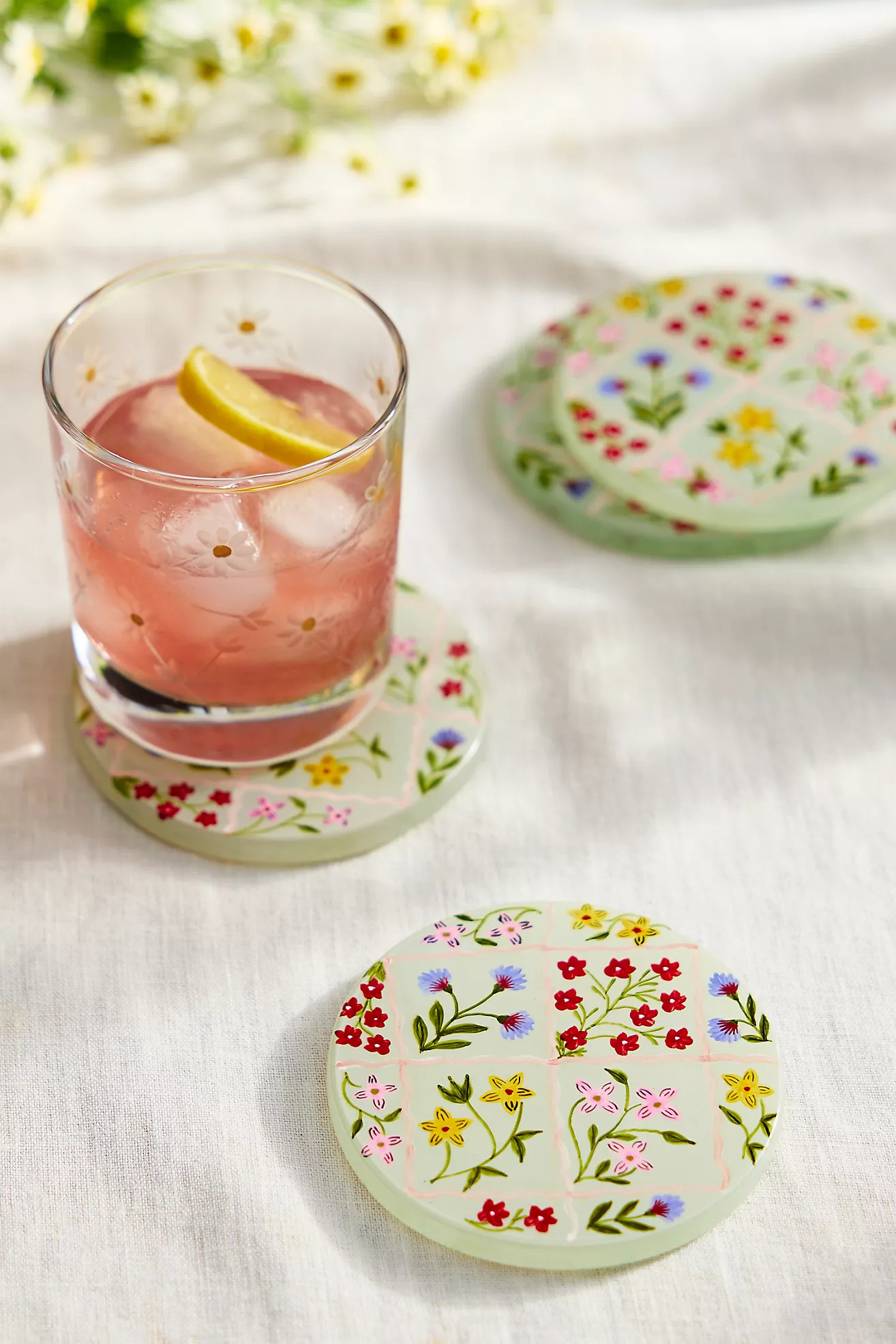 Painted Lattice Glass Coasters, Set of 4 | Anthropologie (US)