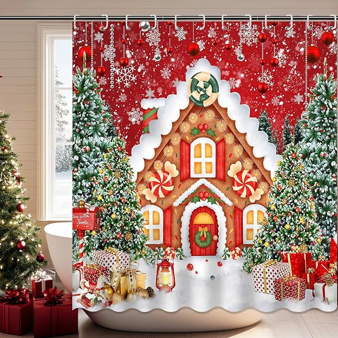 Mocsicka 72x72 Inch Christmas Candy House Shower Curtain Set for Kids Polyester Candyland Theme C... | Amazon (US)
