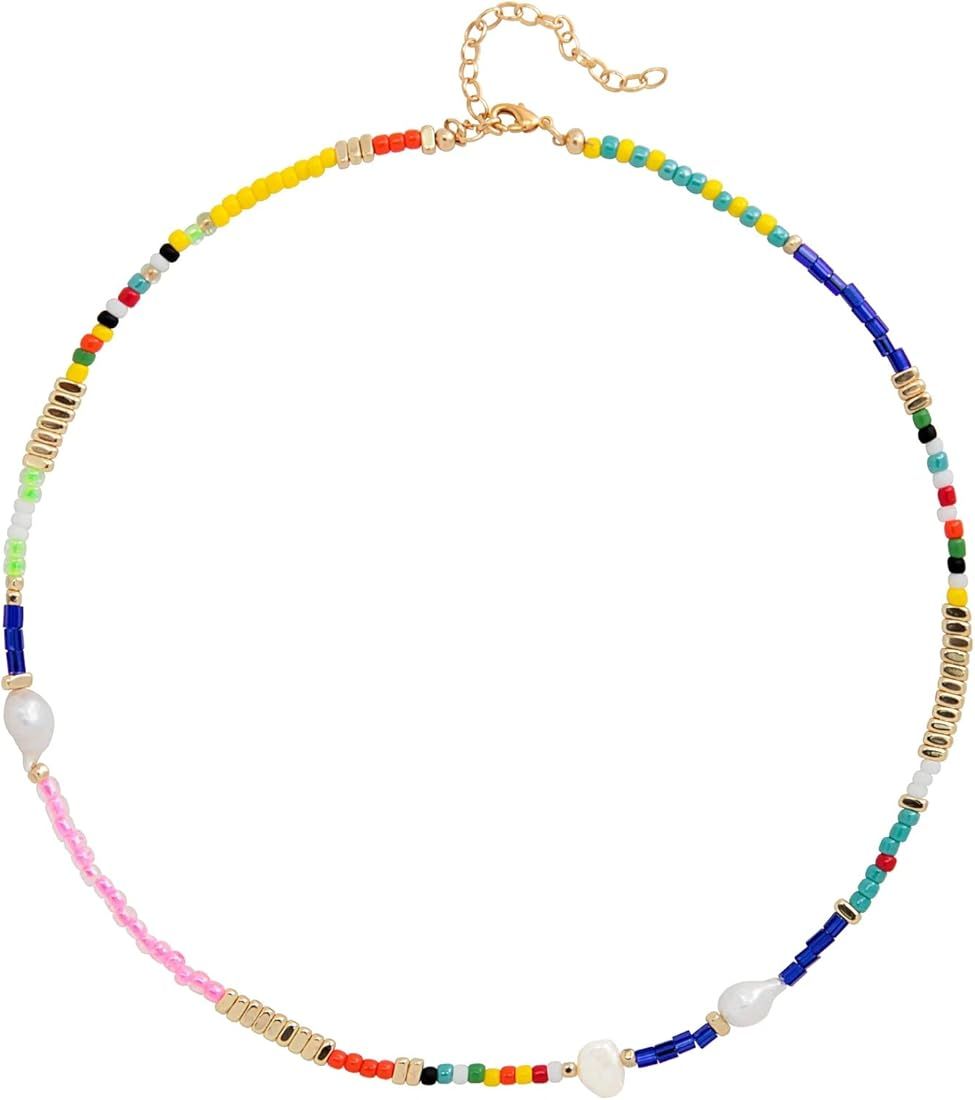 Wellike Colorful Beaded Necklace for Women Freshwater Beaded Pearl Choker Necklace Evil Eye Pearl... | Amazon (US)
