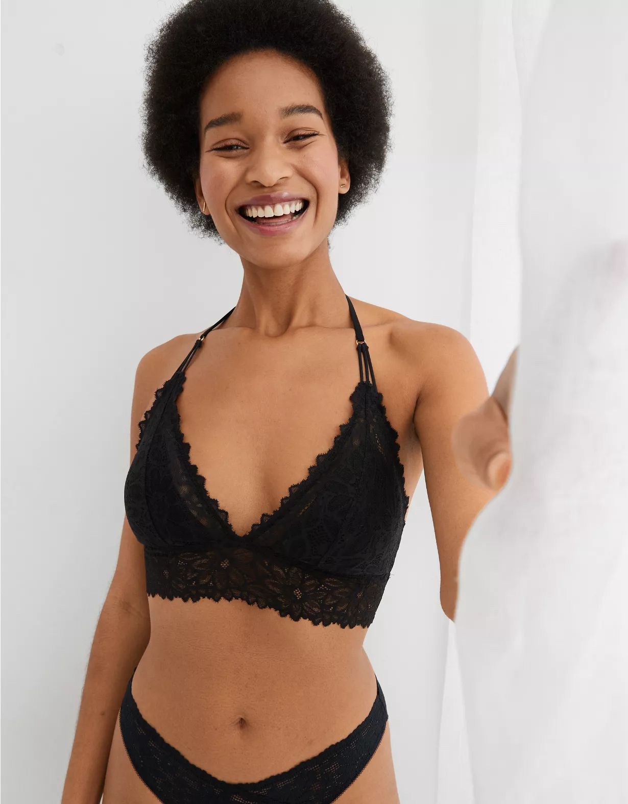 Aerie Sunkissed Lace Padded Halter Bralette | American Eagle Outfitters (US & CA)