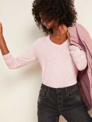 Luxe V-Neck Slub-Knit Long-Sleeve Tee for Women | Old Navy (US)