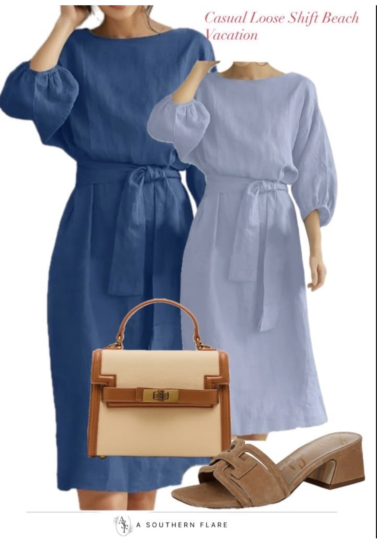 Casual and comfy with these loose shift dresses perfect for vacation! Pair with sandals and a handbag for a beach look. #VacationWear #BeachStyle