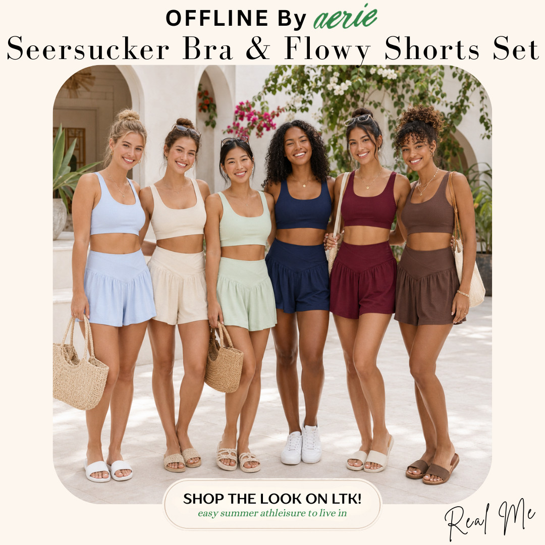 OFFLINE by @Aerie Real Me | Seersucker Classic Sports Bra & Crossover Flowy Short Sets ☀️ 

Found the summer set that actually solves the “what do I wear when it’s hot but I still want to look cute?” problem ☀️

This OFFLINE by Aerie seersucker bra + flowy short set is one of those easy outfits you’ll reach for on repeat because it feels effortless but still looks styled. 

The seersucker texture makes it look more elevated than a basic workout set, the flowy shorts are comfy and flattering, and the matching colors make it feel like an instant outfit instead of just activewear.

It’s giving vacation outfit, beach walk set, travel day look, coffee run uniform, casual summer errands, poolside cover-up, and comfy lounge set all in one — which is exactly why this is the kind of set that’s actually worth clicking on before your size/color sells out.

I did the digging for you, and this is one of those easy summer athleisure sets that makes getting dressed feel automatic.

📌 SAVE this if you’re building your summer outfit athleisure rotation!

↓ Everything is linked!

#LTKActive #LTKSaleAlert #LTKTravel