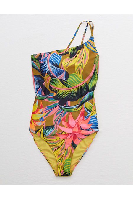 Aerie One Shoulder One Piece Swimsuit Women's Heirloom XL | American Eagle Outfitters (US & CA)