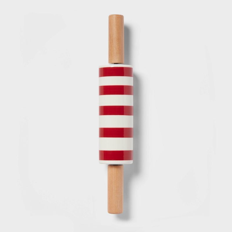 Stoneware and Wood Striped Mini Rolling Pin Red - Wondershop&#8482; | Target