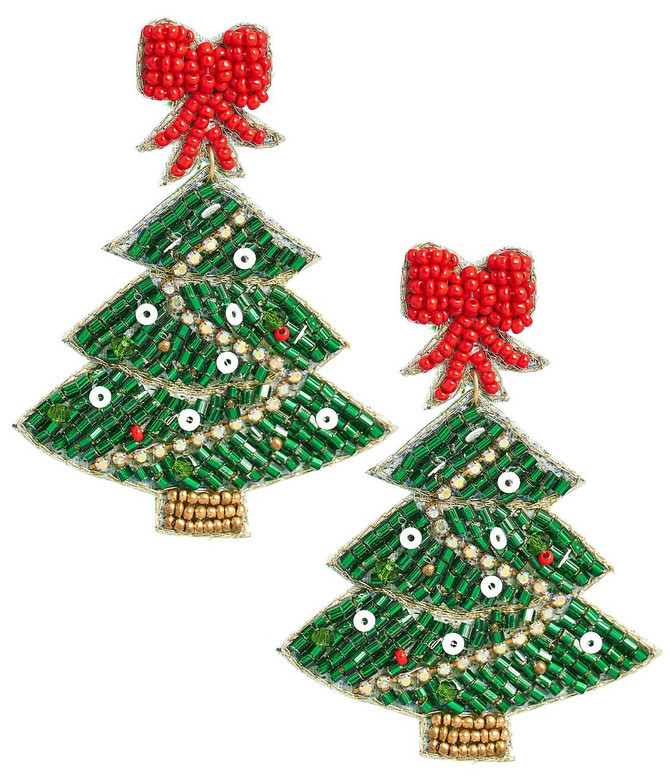Christmas Tree Beaded Earring - Red Bow Top | Lisi Lerch Inc