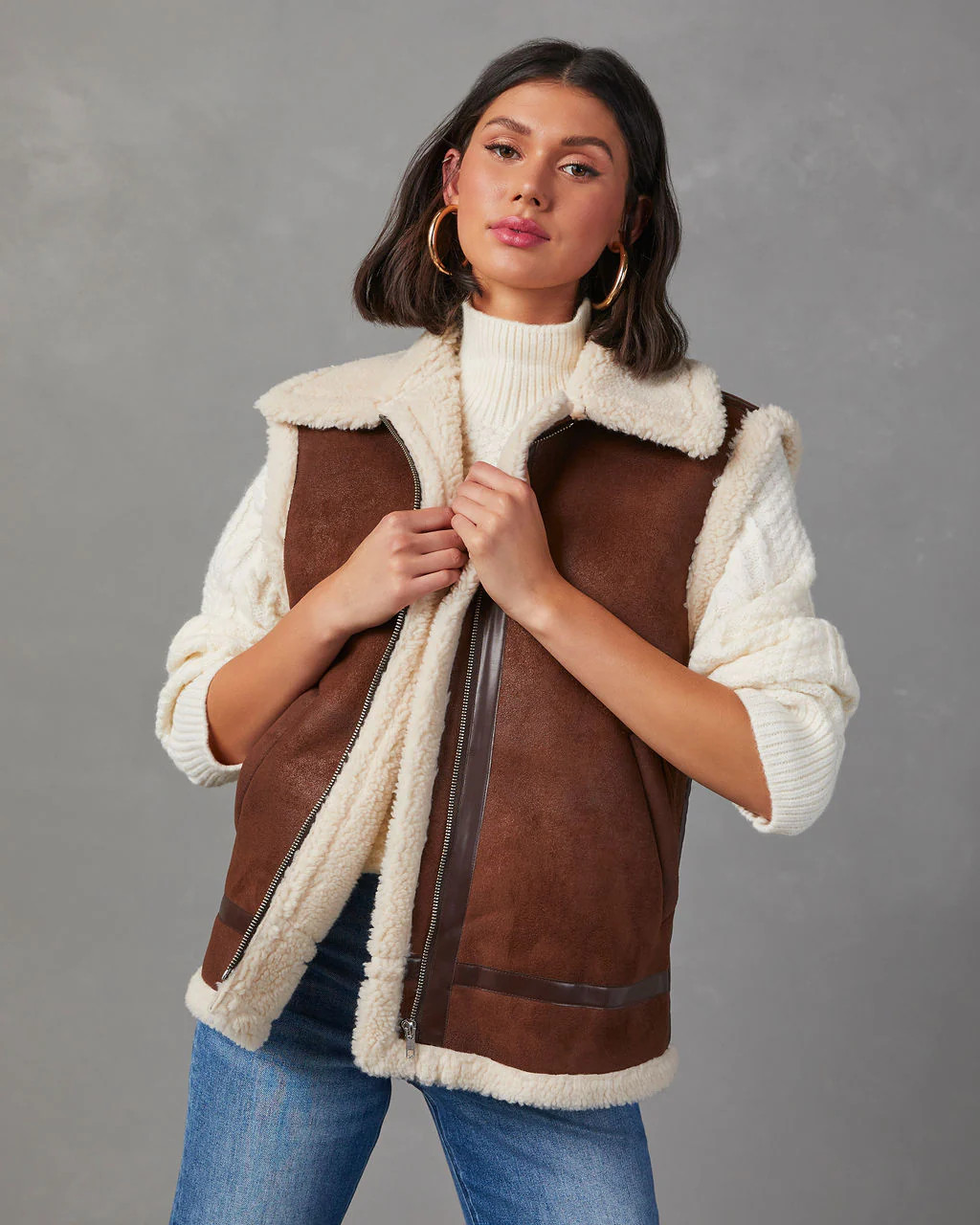 Easton Oversized Faux Suede Shearling Vest | VICI