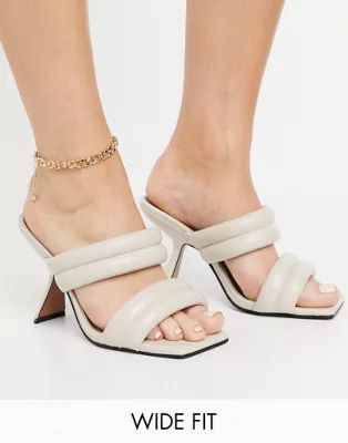 ASOS DESIGN Wide Fit Nadalie padded heeled mules in bone | ASOS (Global)