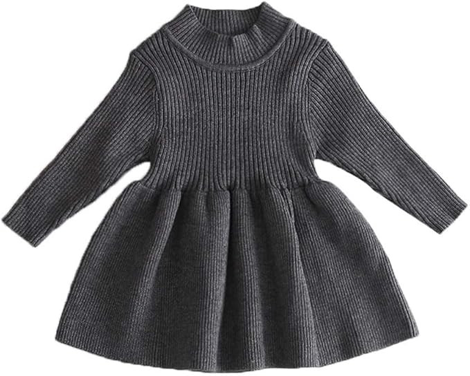 Toddler Baby Girl Knit Sweater Dress Cute Kids Solid Ruffle Long Sleeve Dresses Top Fall Winter W... | Amazon (US)
