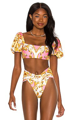 Agua Bendita X REVOLVE Calista Bikini Top in Pink Brocade from Revolve.com | Revolve Clothing (Global)