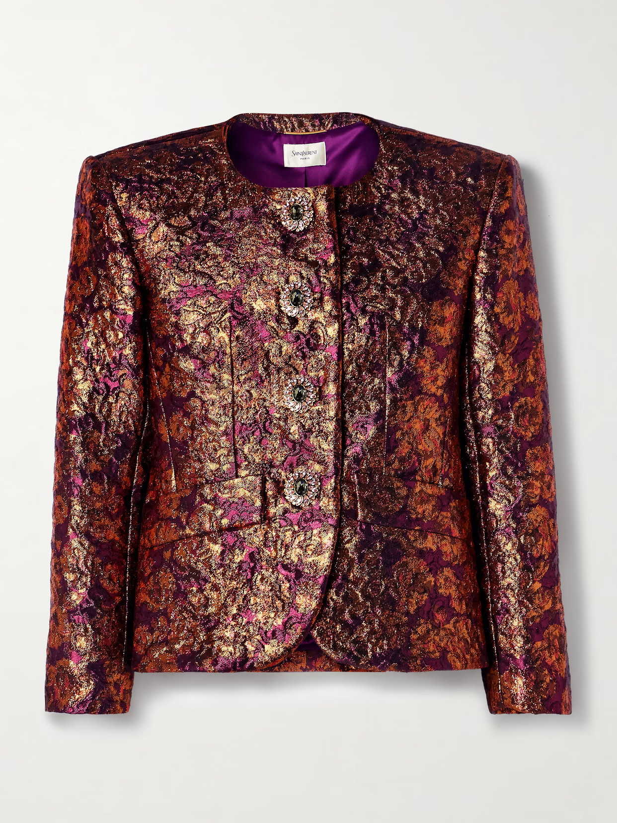 SAINT LAURENT - Crystal-embellished Metallic Wool-blend Brocade Jacket - FR 34/36 | NET-A-PORTER (US)
