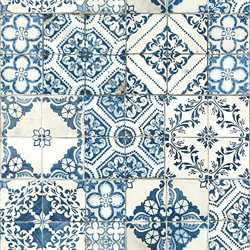 RoomMates RMK11083WP Blue Mediterranian Tile Peel and Stick Wallpaper 20.5" x 16.5 feet | Amazon (US)