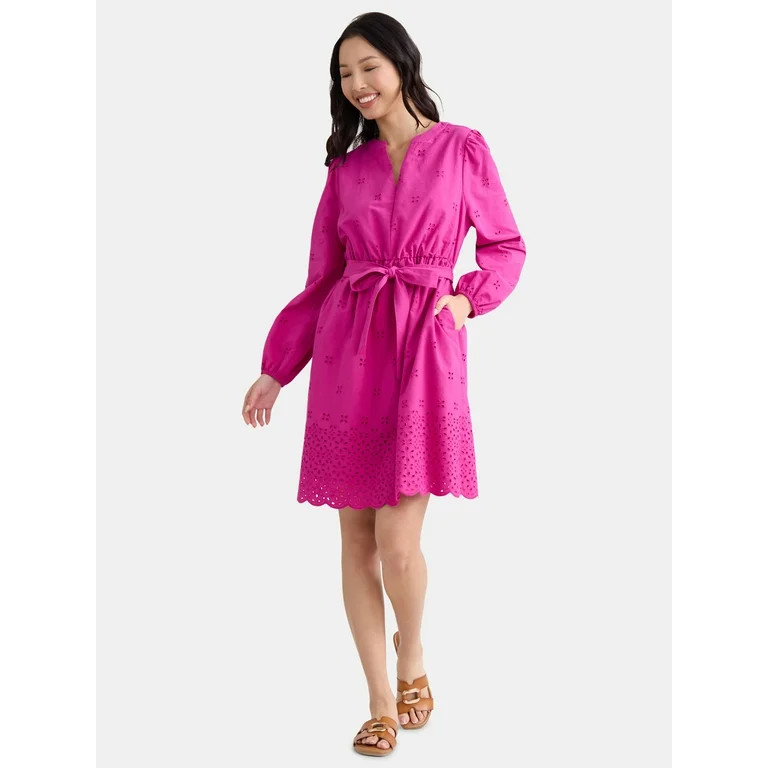 Time and Tru Women's and Women's Plus Embroidered Cotton Eyelet Dress, Sizes XS-4X | Walmart (US)