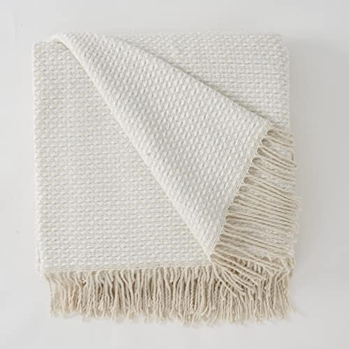 LA JOLIE MUSE Throw Blanket - Cream Micro Textured Knitted Throw Blanket with Tassels, Warm and B... | Amazon (US)