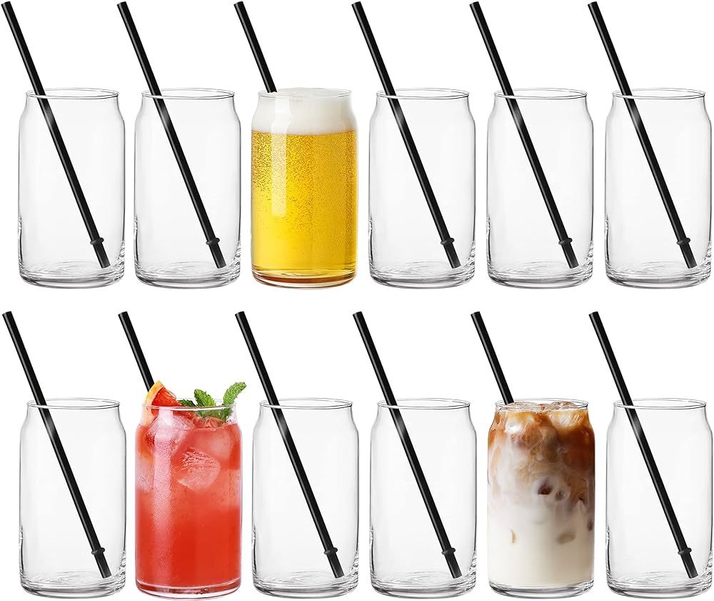 16 OZ Can Tumbler Glasses, Can Beer Glasses, Drinking Glasses 12Pcs Set with Straws, Ideal for Be... | Amazon (US)