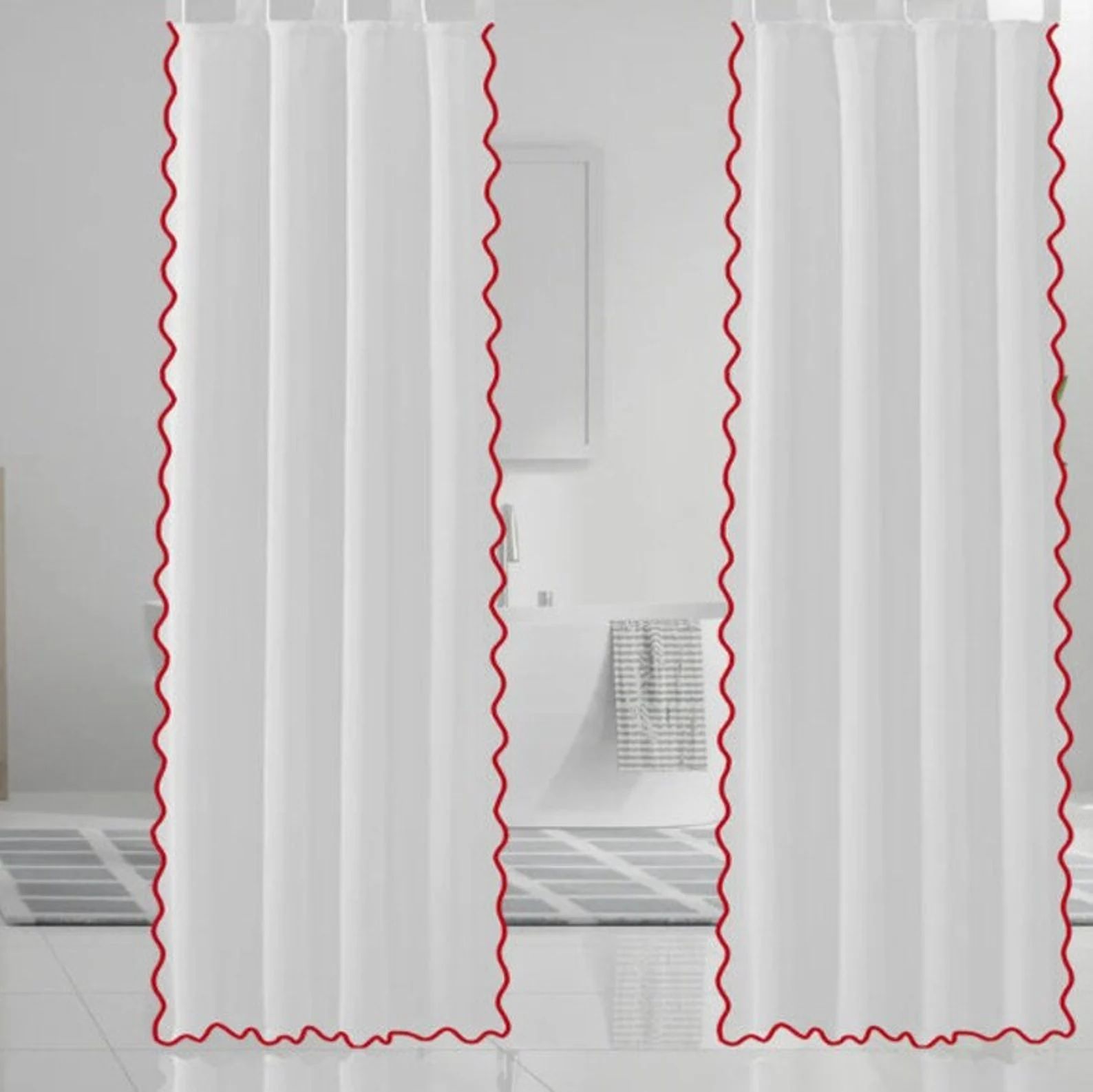 Scalloped Shower Cotton Curtain 1 Panel - Etsy | Etsy (US)
