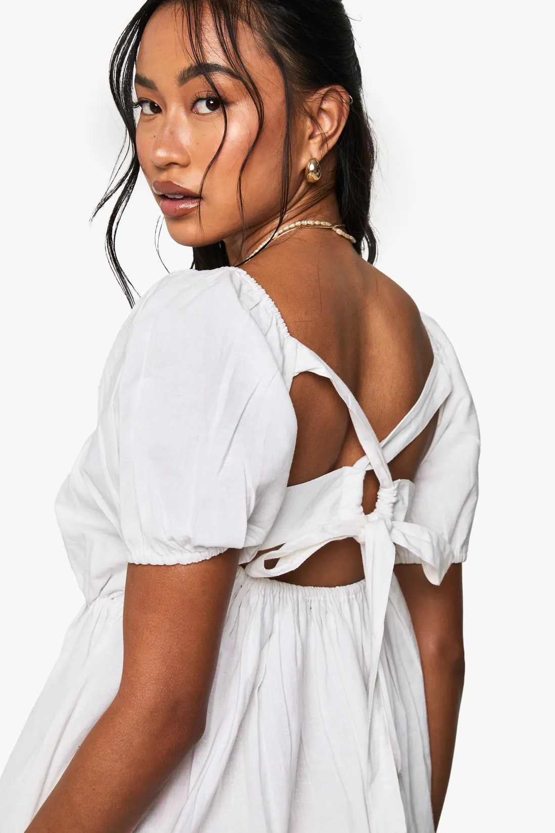Linen Puff Sleeve Smock Mini Dress | Nasty Gal US