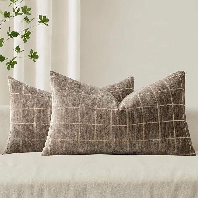 MIULEE Decorative Chenille Check Lumbar Throw Pillow Covers Vintage Plaid Couch Pillows 12x20 Inc... | Amazon (US)