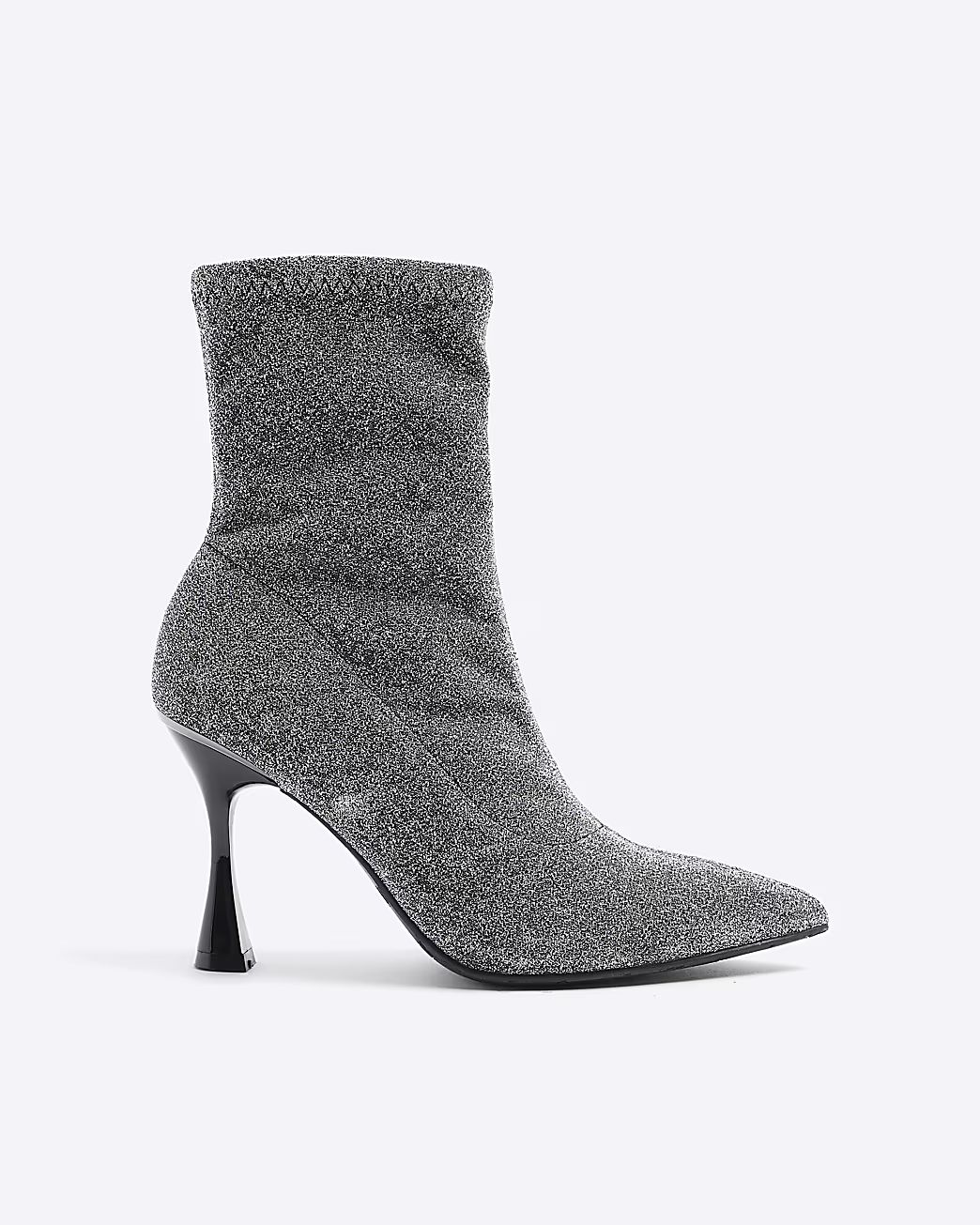 Silver glitter heeled ankle boots | River Island (UK & IE)