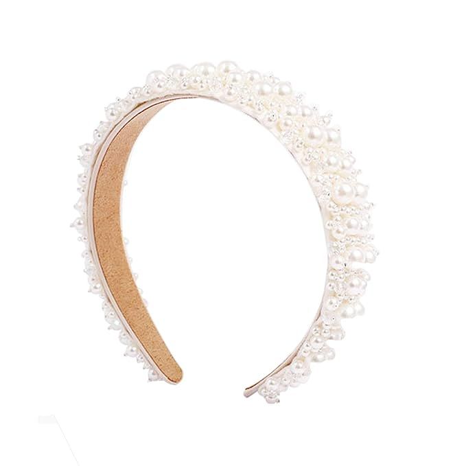 Pearl Velvet Headband Elastic Padded Wide Hair Hoop with Pearls Jewelry Princess Crown Hair Band ... | Amazon (US)