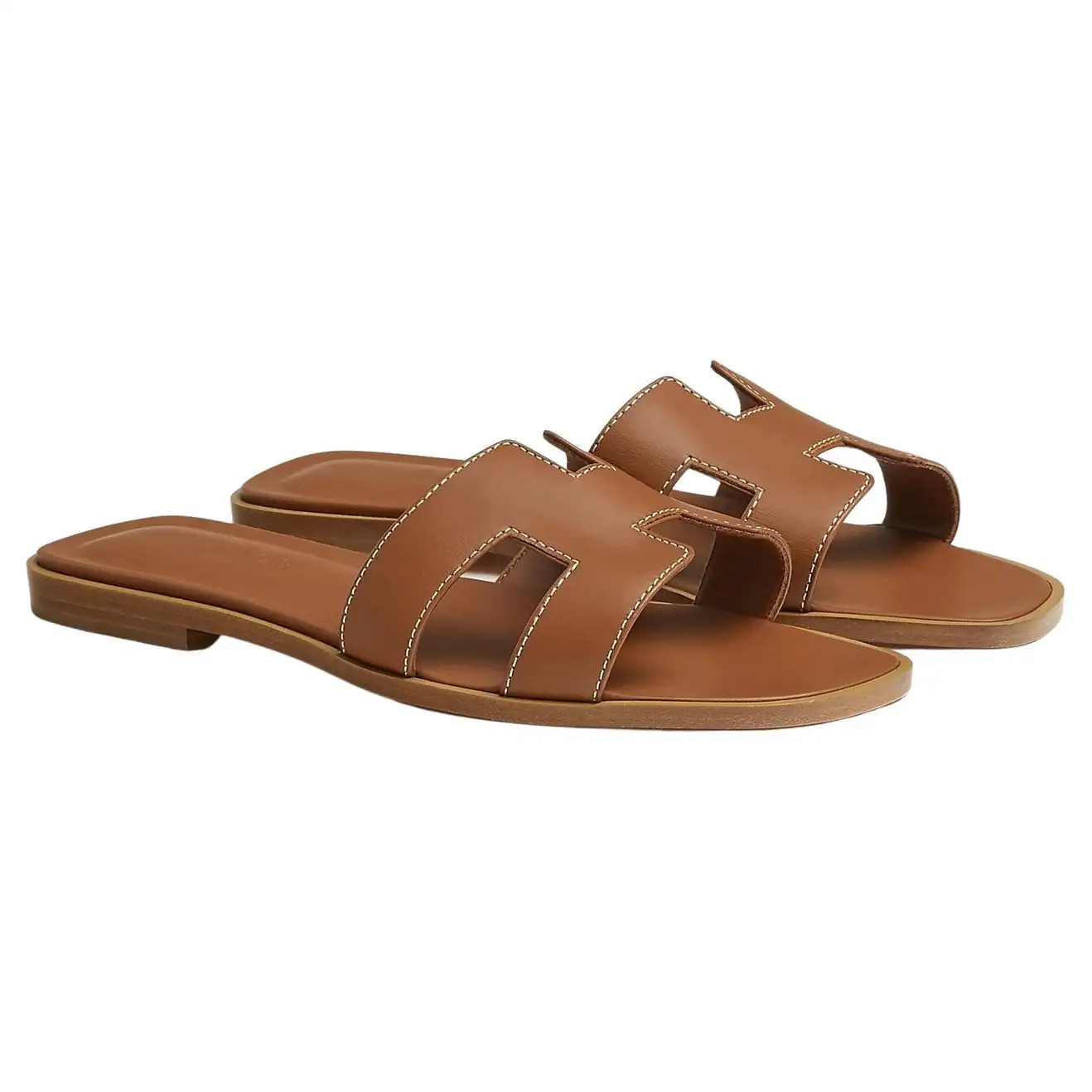 Hermes Gold Ecru Stitching calfskin Oran sandals For Sale at 1stDibs | 1stDibs