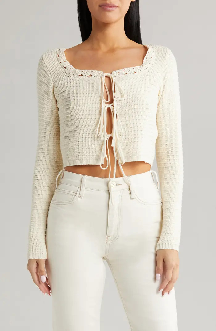 Tie Front Cotton Crop Cardigan | Nordstrom