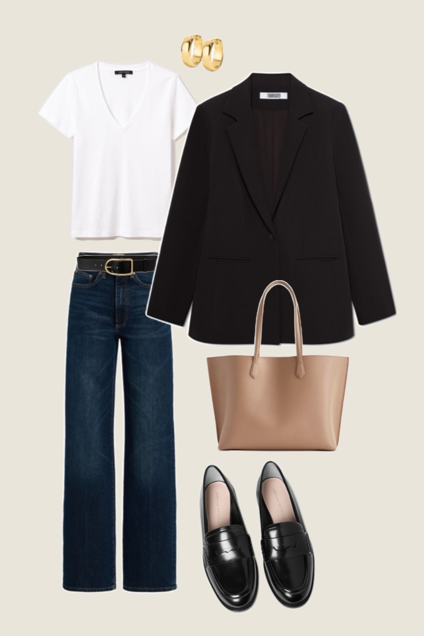 Simple elegant outfit idea for everyday. Easy go to classic outfit, black blazer outfit, black loafers styled, tan tote bag, white tee, everyday fashion, capsule wardrobe essentials, running errands outfit, school drop off, casual work day style 

#LTKootd #LTKSaleAlert #LTKFindsUnder100