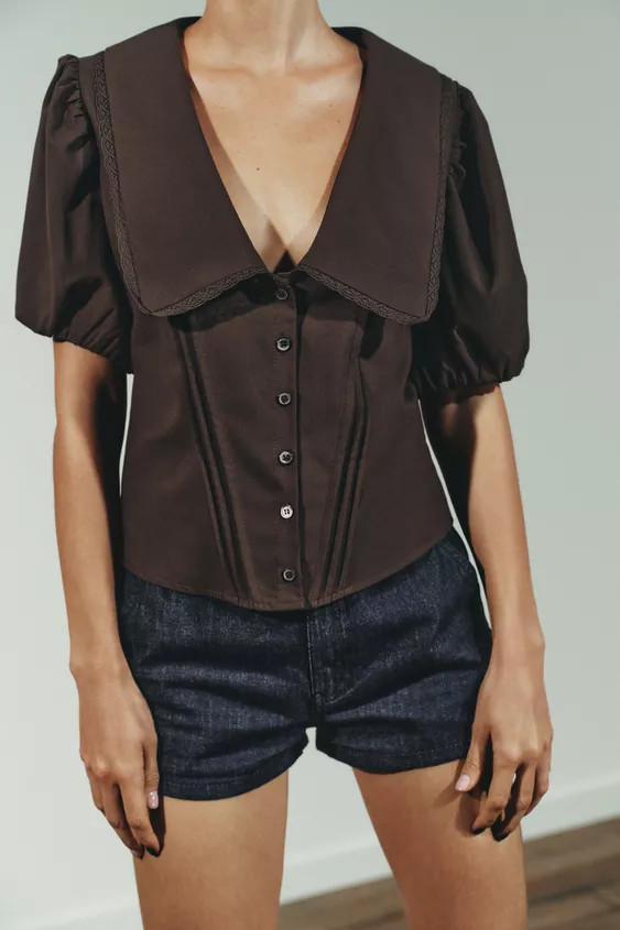 PETER PAN COLLAR PUFF SLEEVE TOP | Zara US