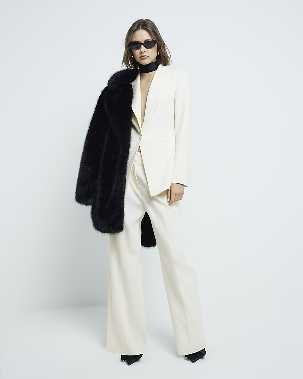 Cream Tuxedo Blazer | River Island UK & IE