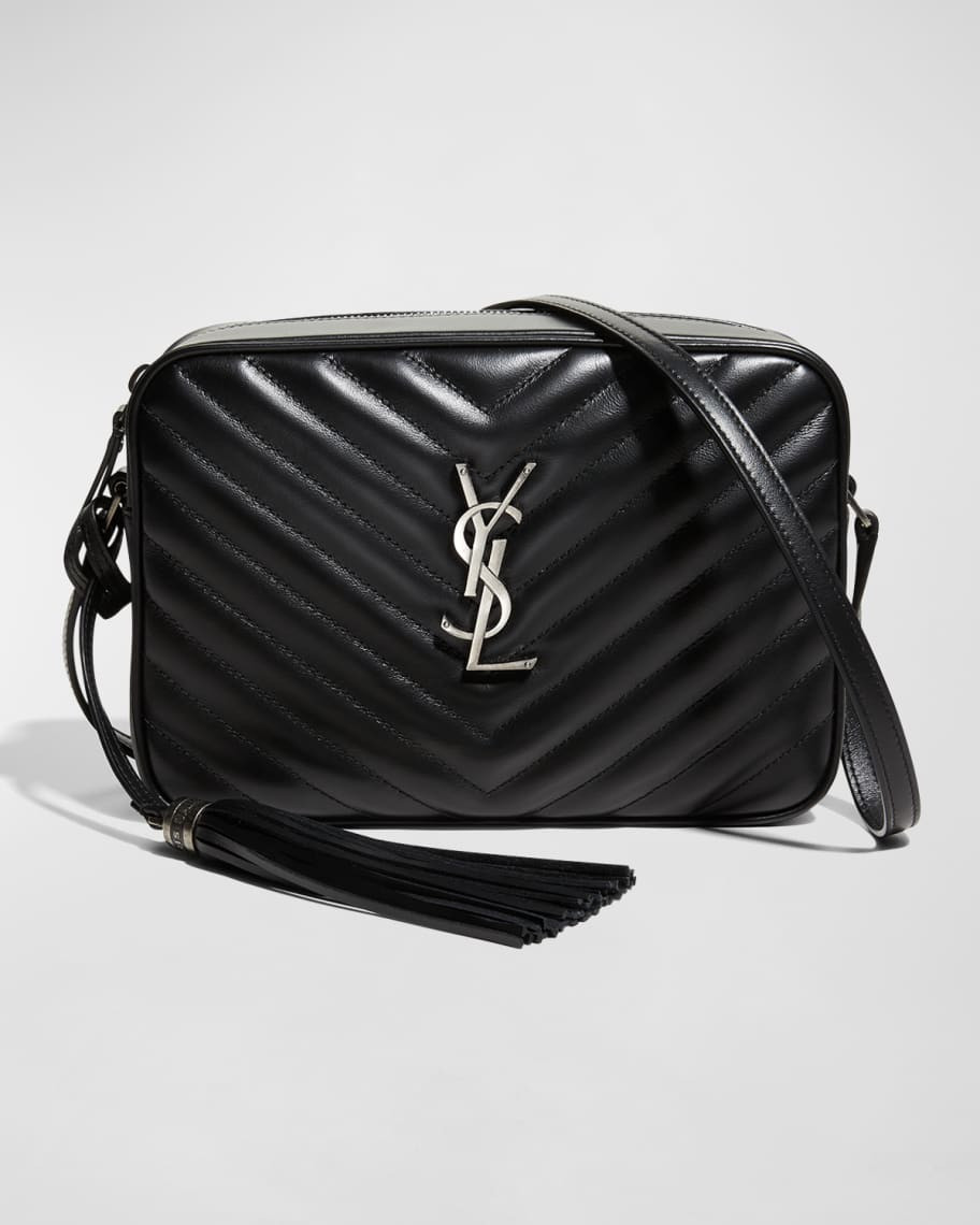 Saint Laurent Lou Medium  YSL Monogram Calfskin Camera Crossbody Bag - Aged Silver Hardware | Neiman Marcus