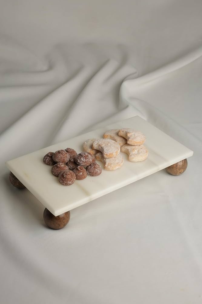 Marble Rectangular Cake and Pastry Stand with Wooden Legs 30x15 cm - 30x15 cm | Amazon (US)