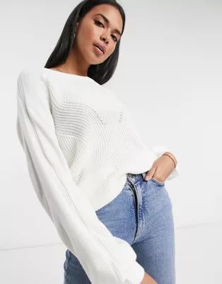 Vila knitted sweater with balloon sleeve in white | ASOS (Global)