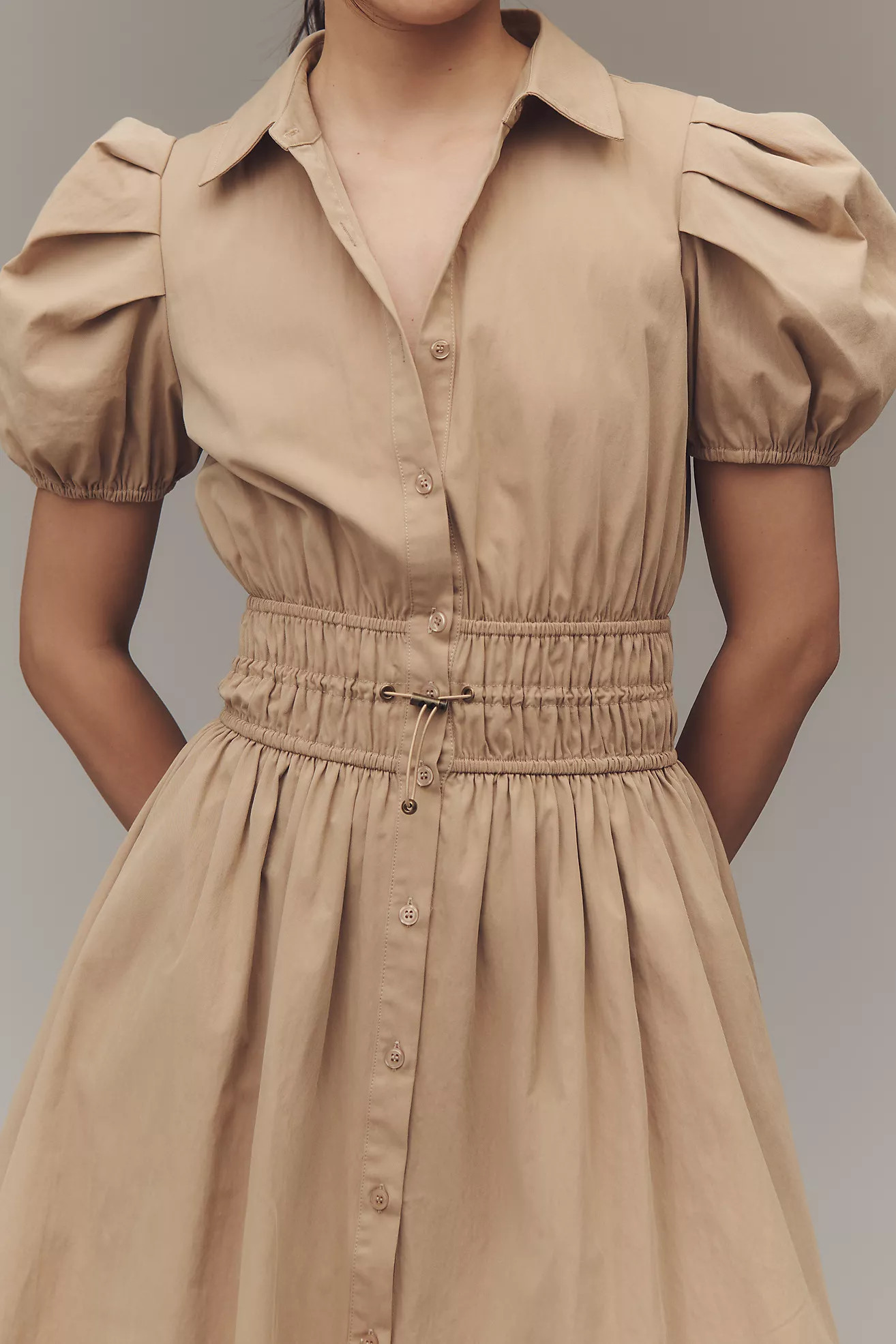 En Saison Marleigh Puff-Sleeve Midi Shirt Dress | Anthropologie (US)