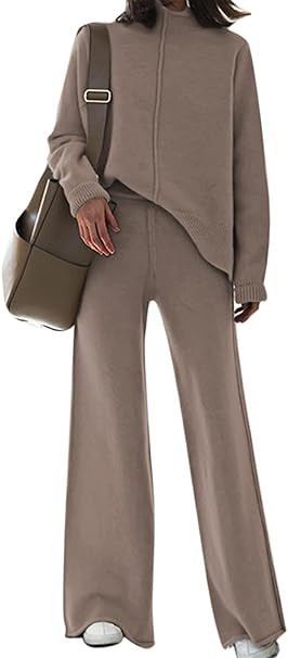 Viottiset Damen Gestrickte Outfits Stehkragen Pullover Hosen Zweiteilig Set Sweatsuit | Amazon (DE)