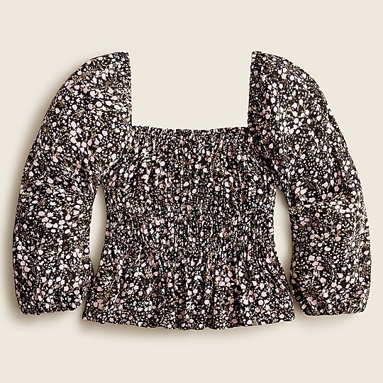 Puff-sleeve drapey crepe top in fall garden floral | J. Crew US