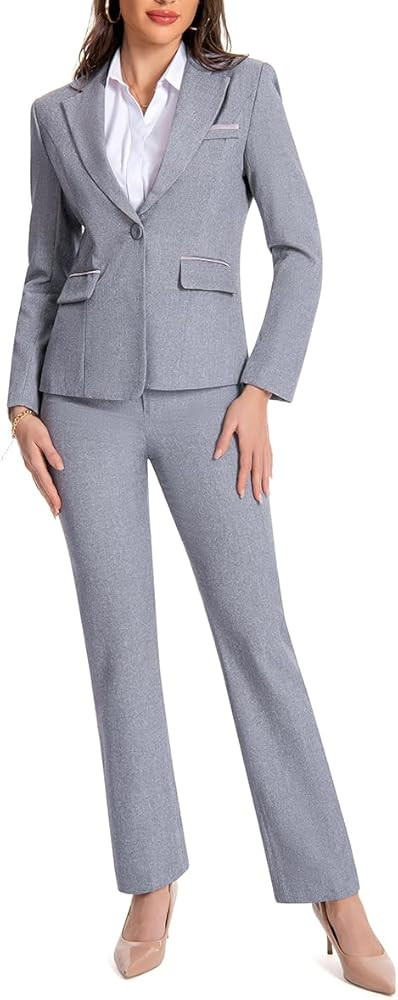 YUNCLOS Womens Suits 2 Piece Set Business Casual Long Sleeve Blazer and Pants Suit for Work Offic... | Amazon (US)