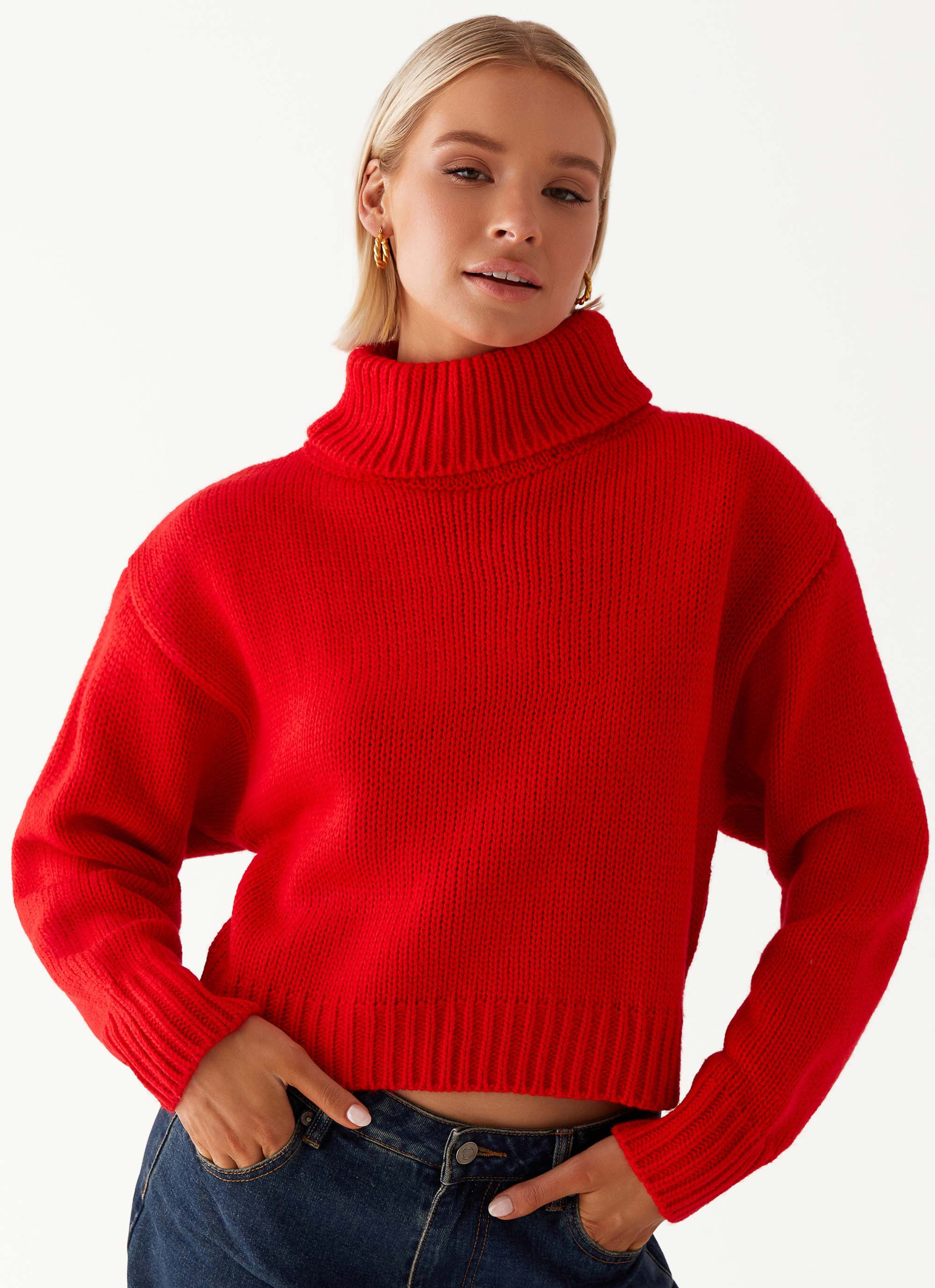Paint The Town Red Oversized Knit Jumper - Red | Peppermayo (Global)